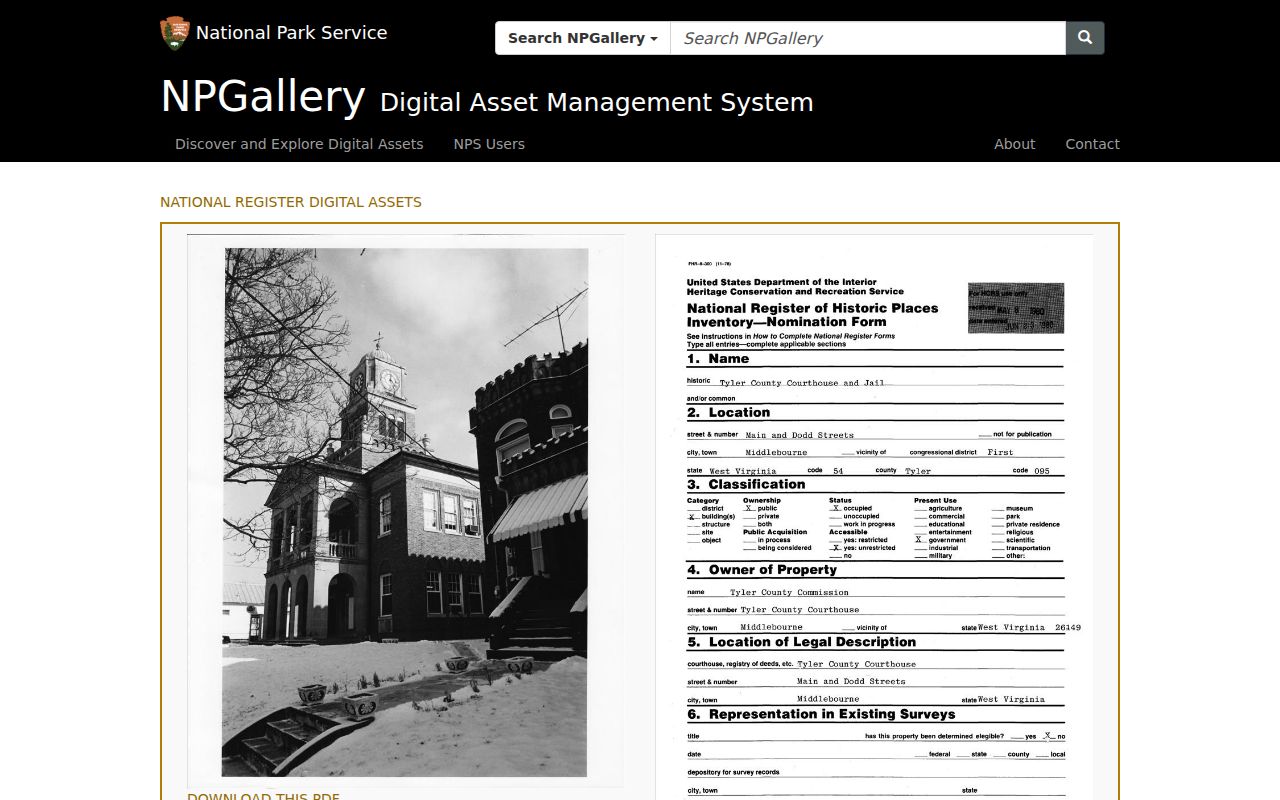 Tyler County property records: historic courthouse and jail record for Middlebourne