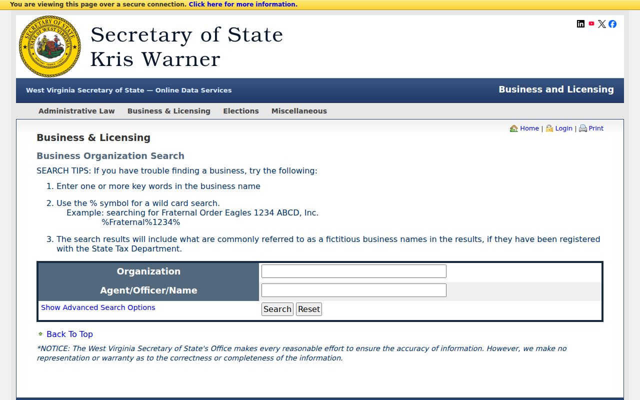 Tyler County property owner lookup: West Virginia Secretary of State business search