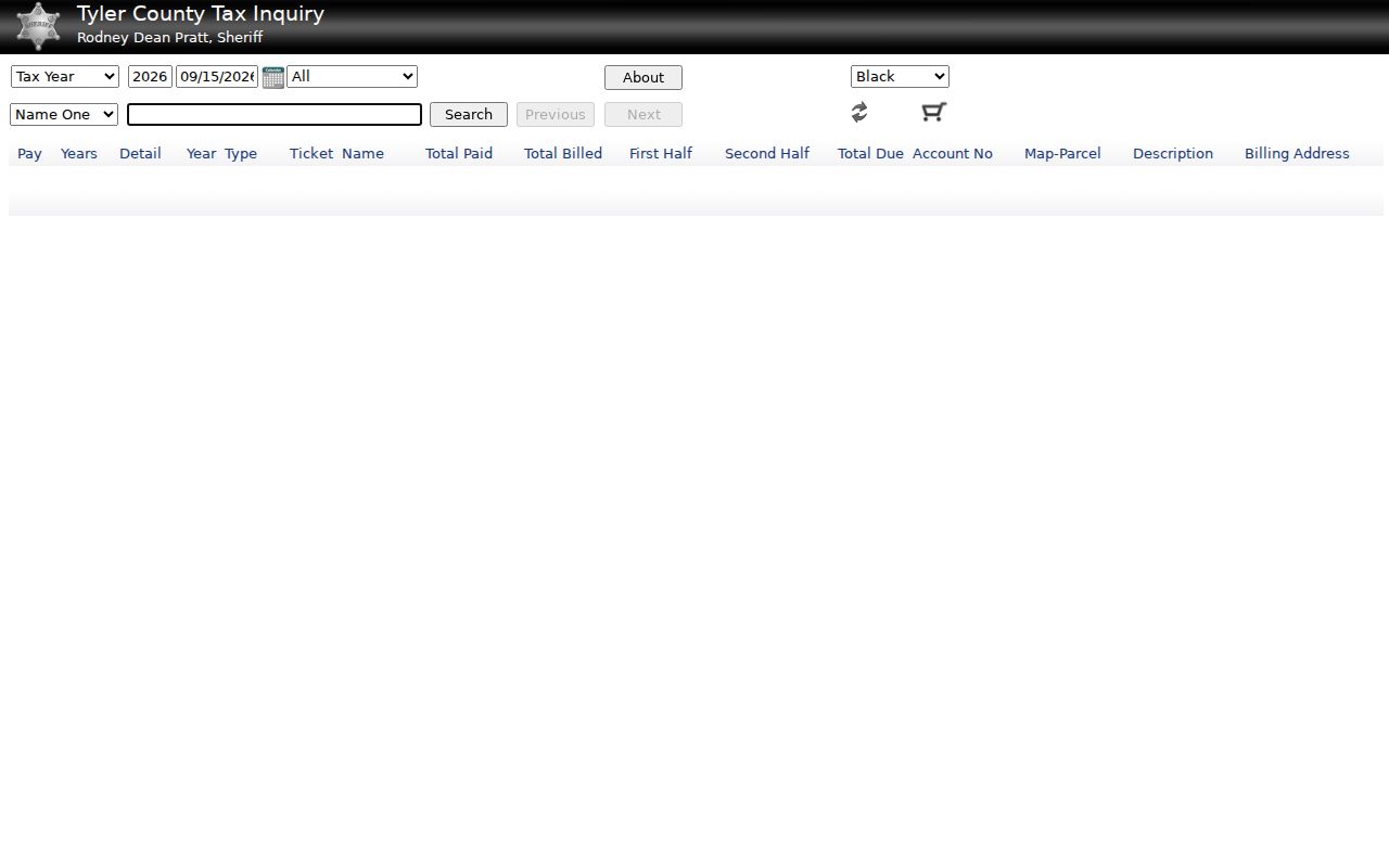 Tyler County property tax records: county tax inquiry landing page